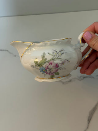 Vintage Oscar Schaller & Co. Bavaria Porcelain Floral Creamer with Gold Trim