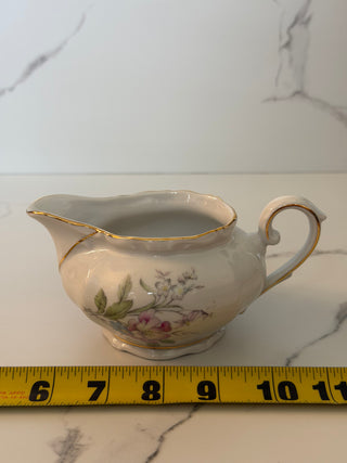 Vintage Oscar Schaller & Co. Bavaria Porcelain Floral Creamer with Gold Trim