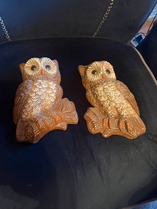 Vintage 70's Retro Foam Plastic Resin Pair Brown Owls Wall Hanging Art