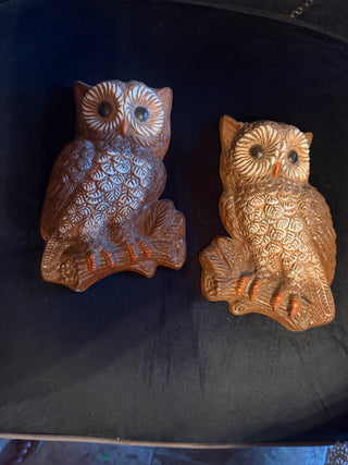 Vintage 70's Retro Foam Plastic Resin Pair Brown Owls Wall Hanging Art