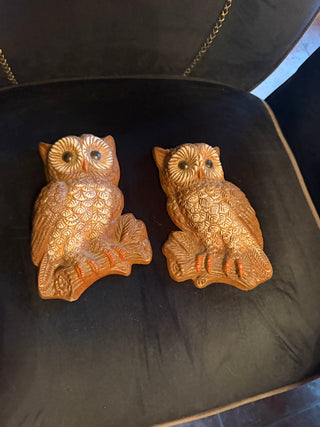 Vintage 70's Retro Foam Plastic Resin Pair Brown Owls Wall Hanging Art