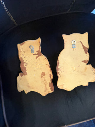 Vintage 70's Retro Foam Plastic Resin Pair Brown Owls Wall Hanging Art