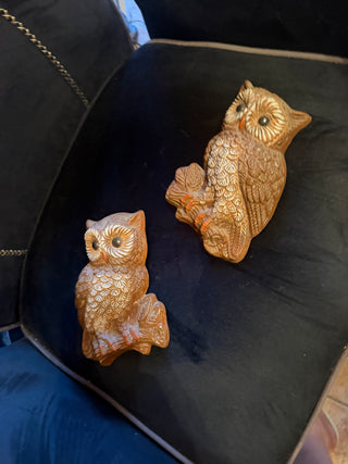 Vintage 70's Retro Foam Plastic Resin Pair Brown Owls Wall Hanging Art