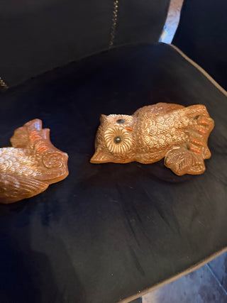 Vintage 70's Retro Foam Plastic Resin Pair Brown Owls Wall Hanging Art