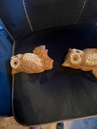 Vintage 70's Retro Foam Plastic Resin Pair Brown Owls Wall Hanging Art