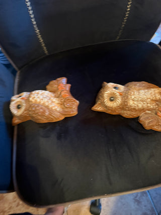 Vintage 70's Retro Foam Plastic Resin Pair Brown Owls Wall Hanging Art