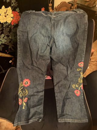 J.Jill Denim Crop Jeans Embroidered Floral Design Size 10