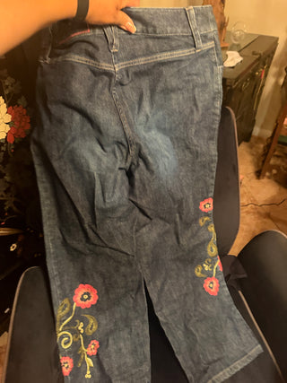 J.Jill Denim Crop Jeans Embroidered Floral Design Size 10