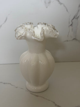 Fenton Silver Crest Milk Glass Melon Vase