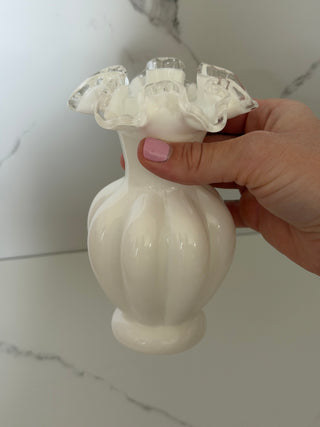 Fenton Silver Crest Milk Glass Melon Vase
