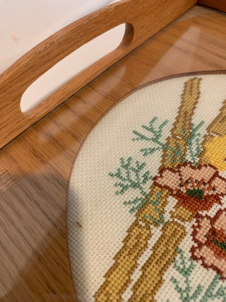 Vntg Wood Tray w/Needlepoint