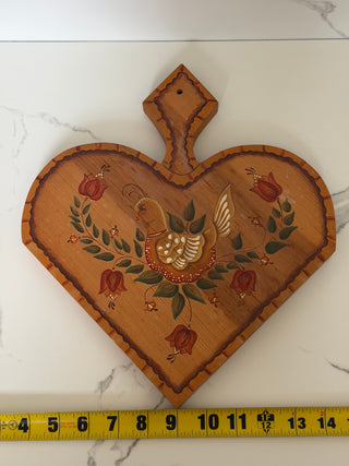 Vintage 1987 Hand Painted Folk Art Wooden Heart Plaque