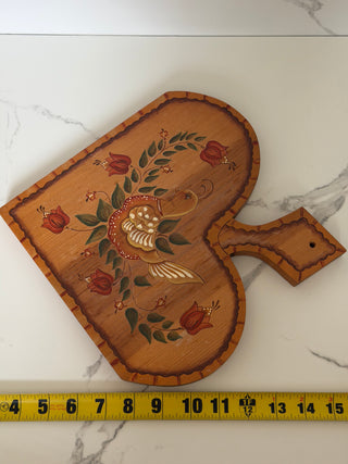 Vintage 1987 Hand Painted Folk Art Wooden Heart Plaque