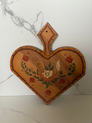 Vintage 1987 Hand Painted Folk Art Wooden Heart Plaque