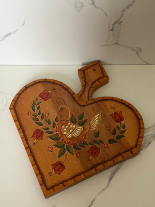 Vintage 1987 Hand Painted Folk Art Wooden Heart Plaque