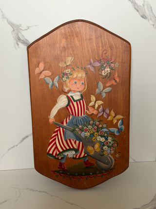 Vintage Hand-Painted Folk Art Wood Wall Plaque