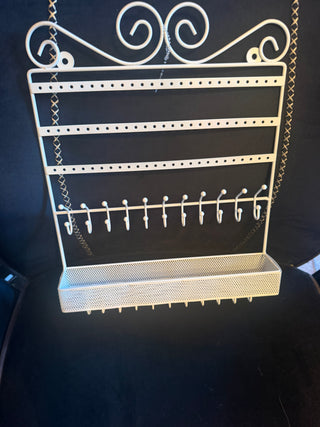 Wall Flat White Jewelry Holder Display with Hooks & Tray
