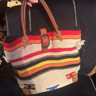 McFadin Sisters Two Bar West Southwestern Blanket Tote Navajo Bag