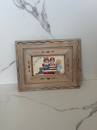 Vintage Primitive Wood Framed Americana Artwork