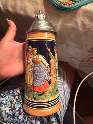 Vintage German Beer Steins Pewter Lidded