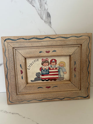 Vintage Primitive Wood Framed Americana Artwork