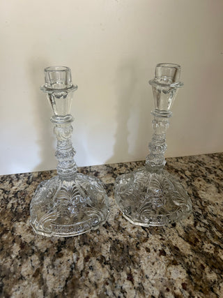Vintage Indiana Glass “Feather and Scroll” Pressed Glass Candlestick Holder, 1936-1937