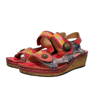 L'Artiste Spring Step Lanaffi Red Ankle Strap Cork Wedge Sandal Size 41