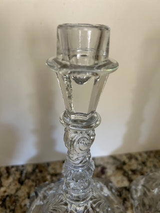 Vintage Indiana Glass “Feather and Scroll” Pressed Glass Candlestick Holder, 1936-1937