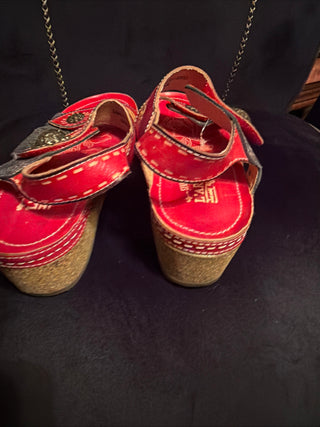 L'Artiste Spring Step Lanaffi Red Ankle Strap Cork Wedge Sandal Size 41