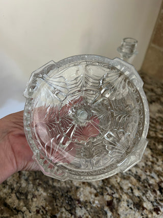 Vintage Indiana Glass “Feather and Scroll” Pressed Glass Candlestick Holder, 1936-1937