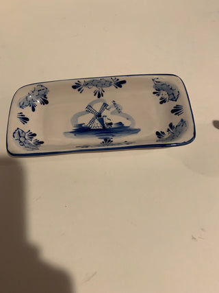 Vntg Delft mini cream sugar set/3 tray