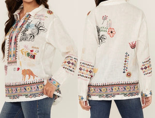 Johnny Was Simmie Blouse Embroidered XL