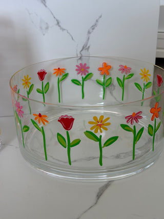 Vintage Mid-Century Style Clear Acrylic Floral Serving Bowl & Individual Bowl Set - 5 Piece