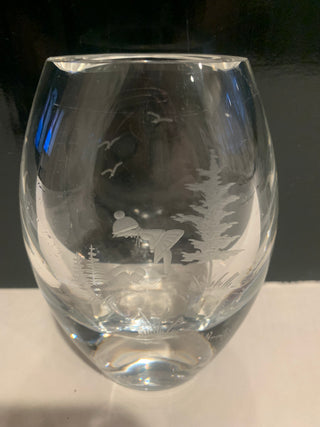 Vntg Ekenas Crystal vase w/Etching 4.5"