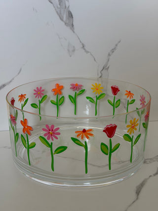 Vintage Mid-Century Style Clear Acrylic Floral Serving Bowl & Individual Bowl Set - 5 Piece