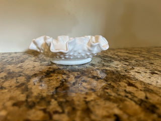 Ruffled Milk Glass  Bonbon Dish/Pillar Candle Holder/Trinket Dish