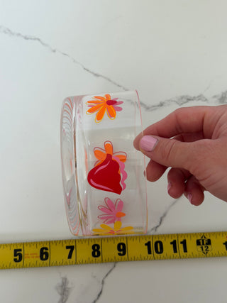 Vintage Mid-Century Style Clear Acrylic Floral Serving Bowl & Individual Bowl Set - 5 Piece