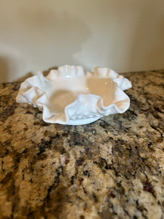 Ruffled Milk Glass  Bonbon Dish/Pillar Candle Holder/Trinket Dish