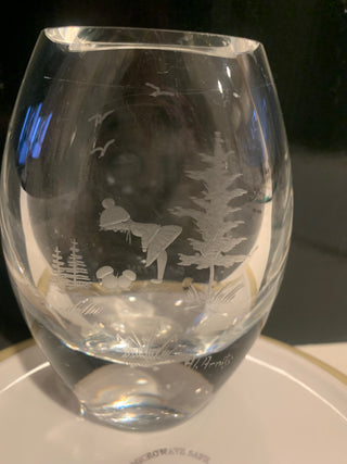 Vntg Ekenas Crystal vase w/Etching 4.5"