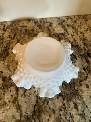 Ruffled Milk Glass  Bonbon Dish/Pillar Candle Holder/Trinket Dish