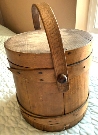 Antique Primitive Wooden Firkin Sugar Bucket