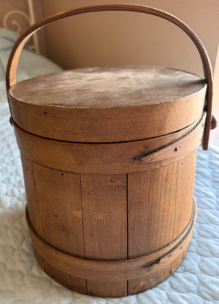 Antique Primitive Wooden Firkin Sugar Bucket