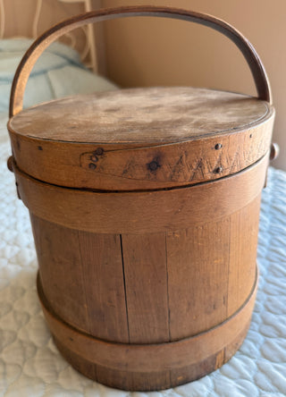 Antique Primitive Wooden Firkin Sugar Bucket