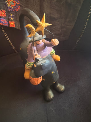 Williraye Studio "Halloween Magic" Witch Riding Black Cat WW6024 *Missing Broom*