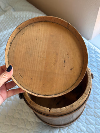 Antique Primitive Wooden Firkin Sugar Bucket