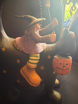 Williraye Studio "Halloween Magic" Witch Riding Black Cat WW6024 *Missing Broom*