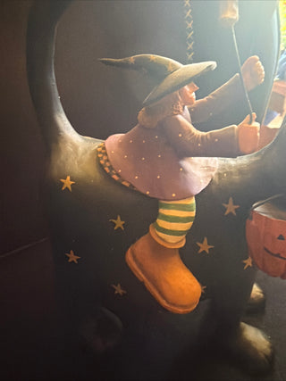 Williraye Studio "Halloween Magic" Witch Riding Black Cat WW6024 *Missing Broom*