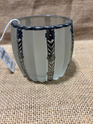 Vint Frosted glass Dresser Jar SS overlay MTS