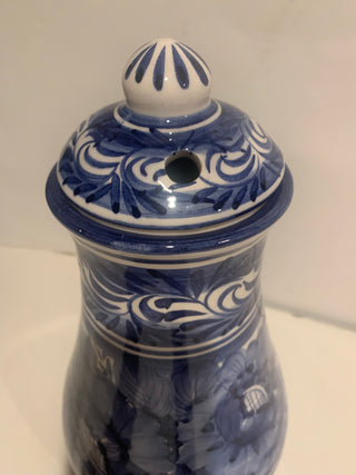 Vntg Pozzani water crock w/lid Blu/white