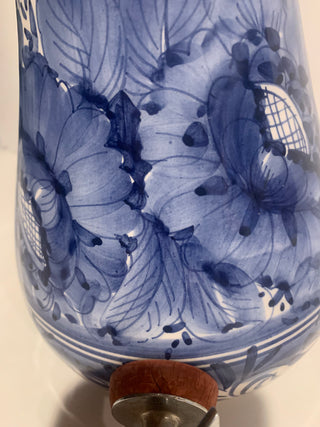 Vntg Pozzani water crock w/lid Blu/white